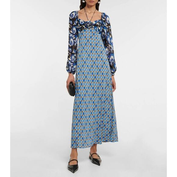 RIXO Jeanie Floral-Appliquéd Printed Crepe Midi Dress - UK 6 - Picture 2 of 7